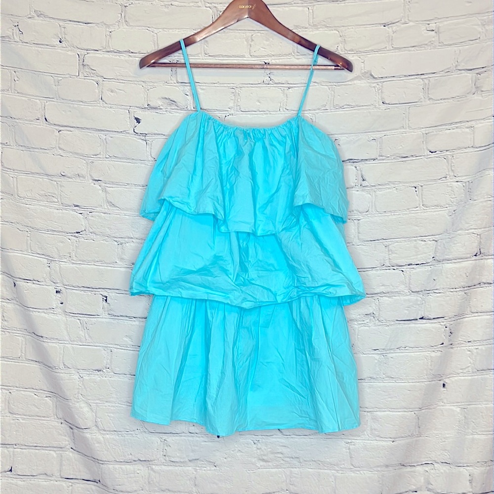Day+Moon Teal Blue Ruffled Layered Mini Sleeveless Dress Size Small